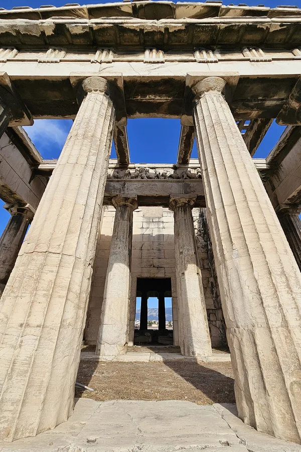 Looking through the temple peristyle to the cella doorway