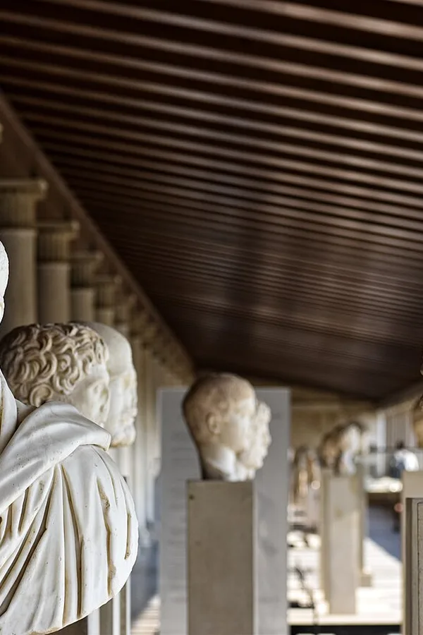 Sculpture in the colonnade of the reconstructed Stoa of Attalos